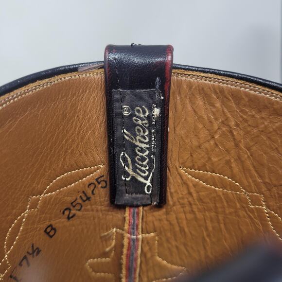 Vintage Lucchese Boots Mens 7.5B Black Cherry Leather Cowboy Western Roper Rodeo - Picture 9 of 12